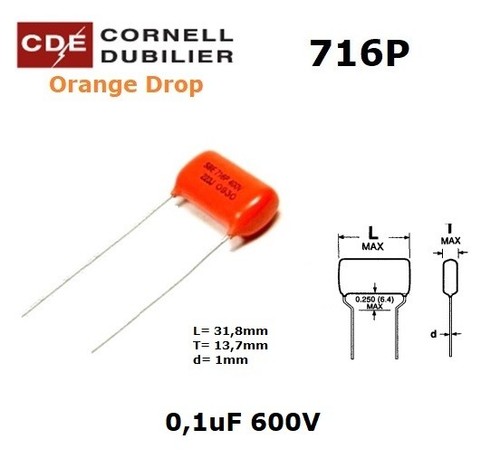 Orange drop 716 1uf 600v - orange, 0,1uf/600v